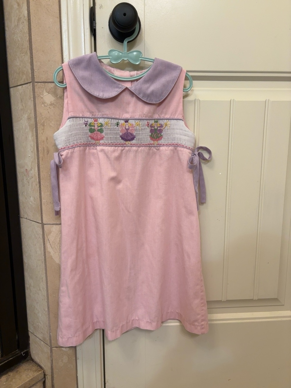 Secret Wishes Girls Smocked Fairy Dress Size 5 Pink Lavender Peter Pan Collar